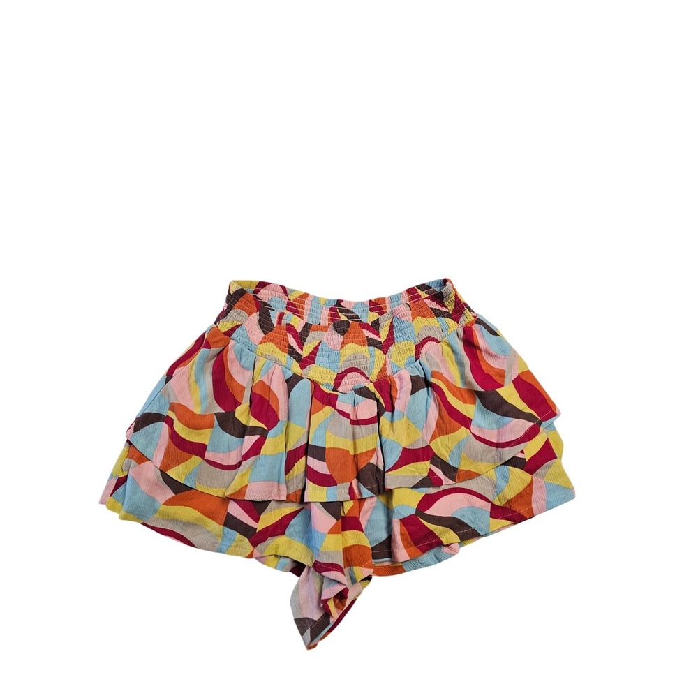 Torrid Multicolor Abstract‎ Geometric Tiered Ruffle Skort Smocked Waist Size 1